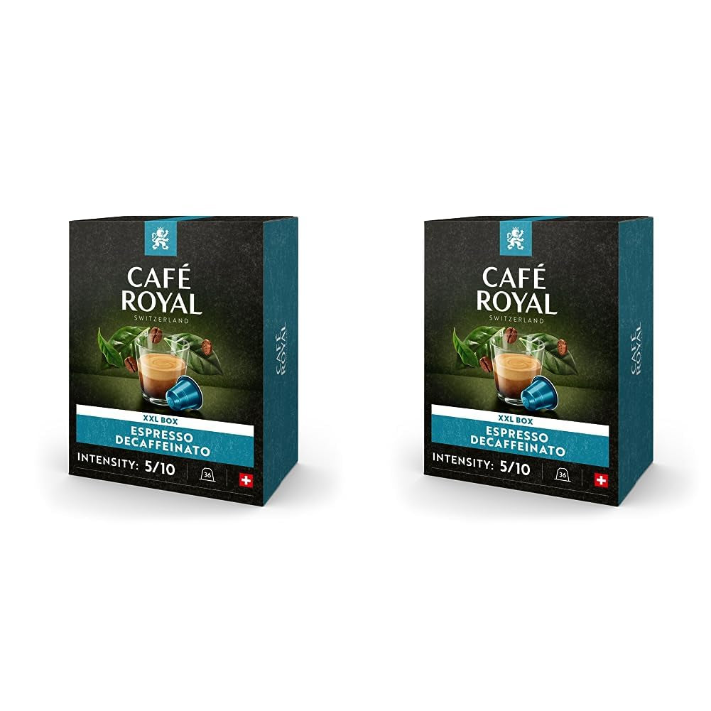 Café Royal Espresso Decaffeinato 36 capsules pour machine à café Nespresso - intensité 5/10 - capsules de café certifiées UTZ en aluminium (emballage avec 2)