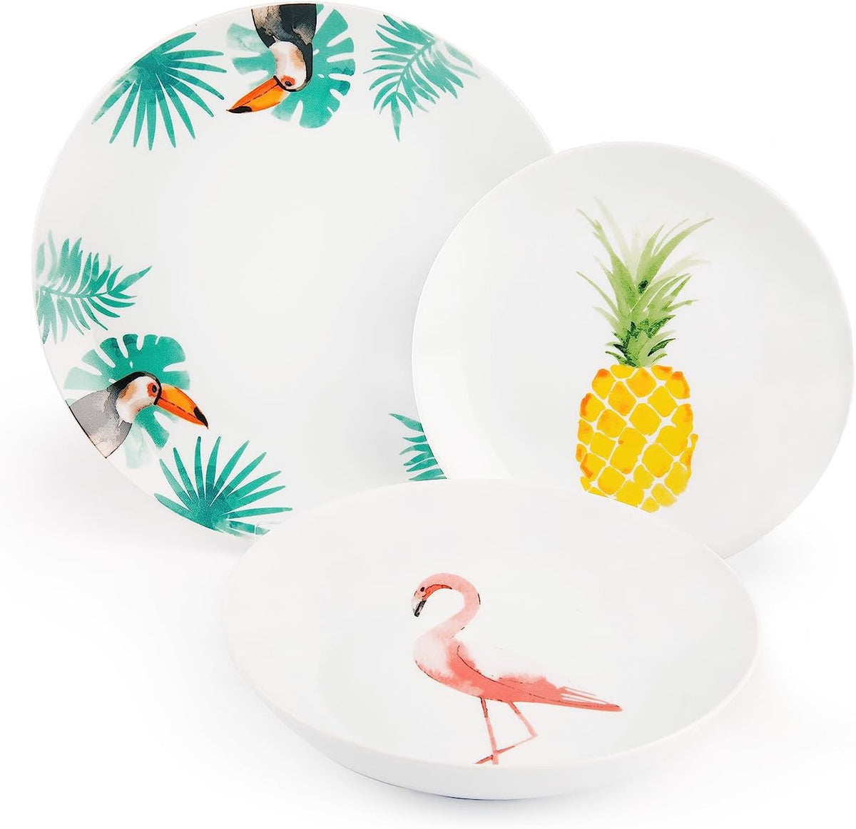 Excelsa Service de table Tropical, 18 pièces, porcelaine, blanc avec décoration