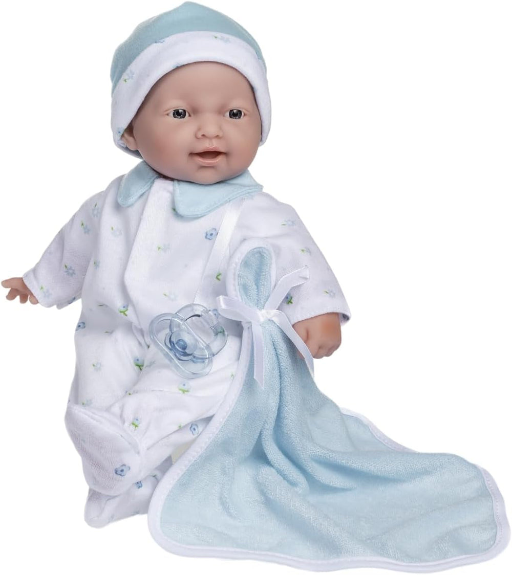 JC Toys Ensemble de poupée bébé caucasienne La Baby - Poupée douce et lavable de 28 cm, tenue rose amovible avec chapeau, couverture et tétine, pour 12 mois et plus Naty Shop Dolls Single Caucasian, Bleu