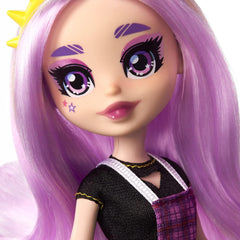 Mattel Hello Kitty GWW98 - Figurine Sanrio Badtz-Maru et poupée Jazzlyn (env. 25,4 cm) avec vêtements et accessoires, cheveux longs lilas et tenue tendance, idéales pour les enfants à partir de 3 ans