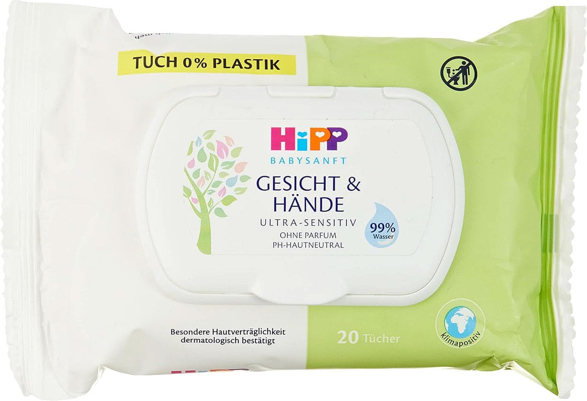 HIPP Babysanft Gesicht & Händetücher, Feuchttücher 12X 20 Stück. Naty Shop