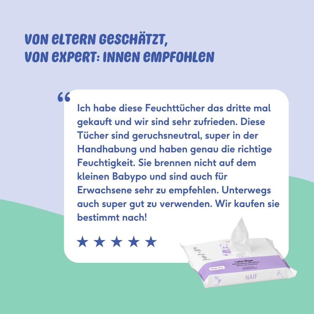 Naïf - Lingettes humides avec lotion sans plastique - 1296 pièces (24 paquets de 54 lingettes) - pour bébés et enfants - Fesses, corps et visage de bébé - à l'Aloe Vera et au Bambou - 0% Parfum et Alcool