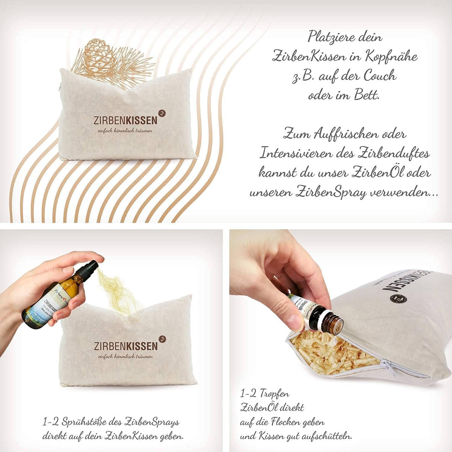 Famille de pins suisses Coussin en pin suisse Simply Heavenly Dreaming 30X20 cm, bois, naturel, 1 pièce (1 paquet) Oreillers standard Naty Shop