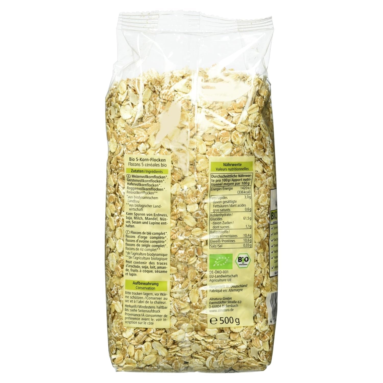 Flocons bio de 5 céréales, 500 g