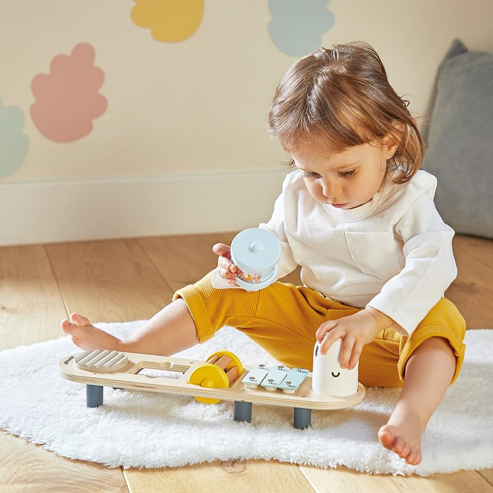 Janod - Pistes musicales Sweet Cocoon - 5 activités musicales pour les enfants - Éducation musicale précoce - Jouet en bois FSC - Dès 12 mois, J04058 Jouets pour bébés Naty Shop