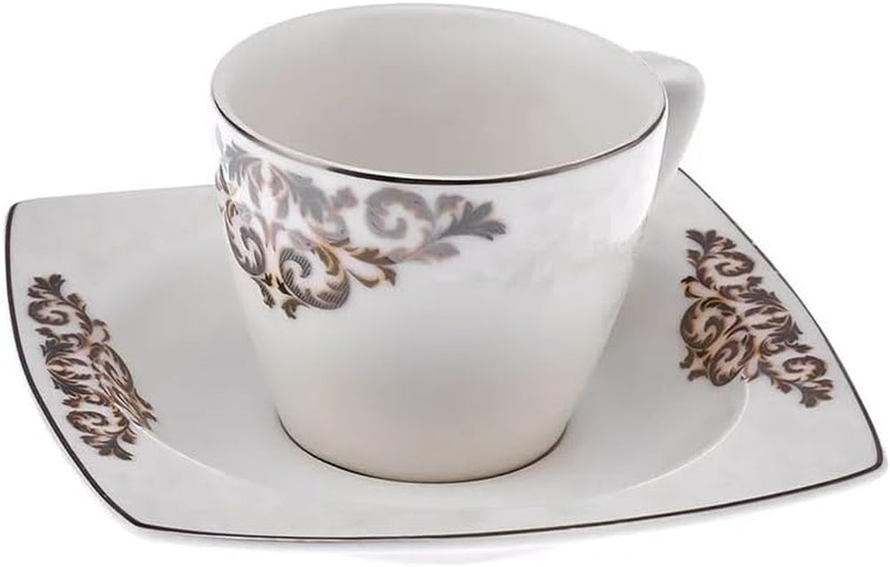 KARACA Nazende Ensemble de tasses à expresso en porcelaine – Tasses à café turques de 80 ml avec soucoupes, service à café moderne 12 pièces avec 6 tasses à café et 6 soucoupes, tasses à moka – Blanc
