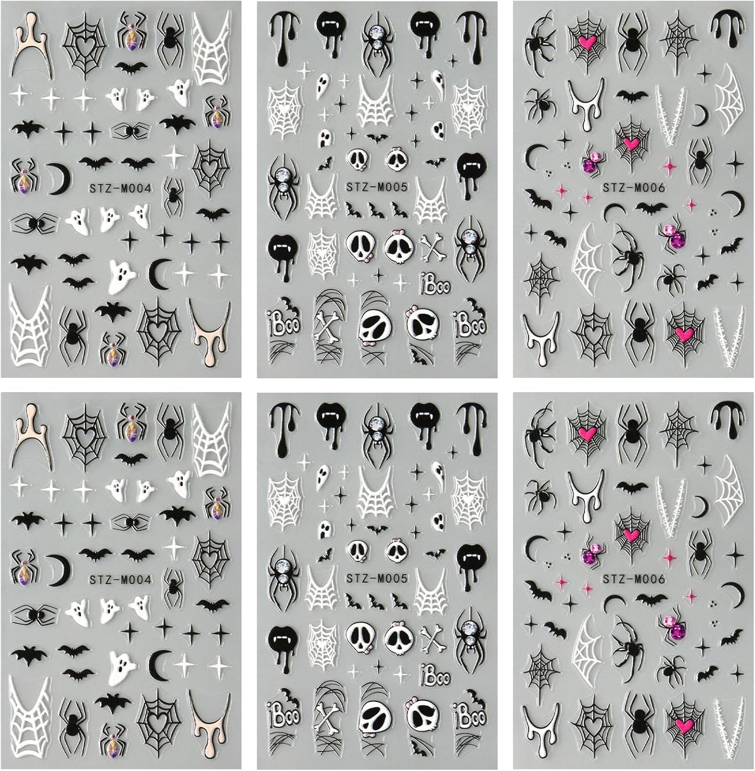 JMEOWIO Nagelsticker Halloween 6 Blatt Nail Art Sticker Selbstklebend Nagelaufkleber Dekoration Nageldesign Zubehör