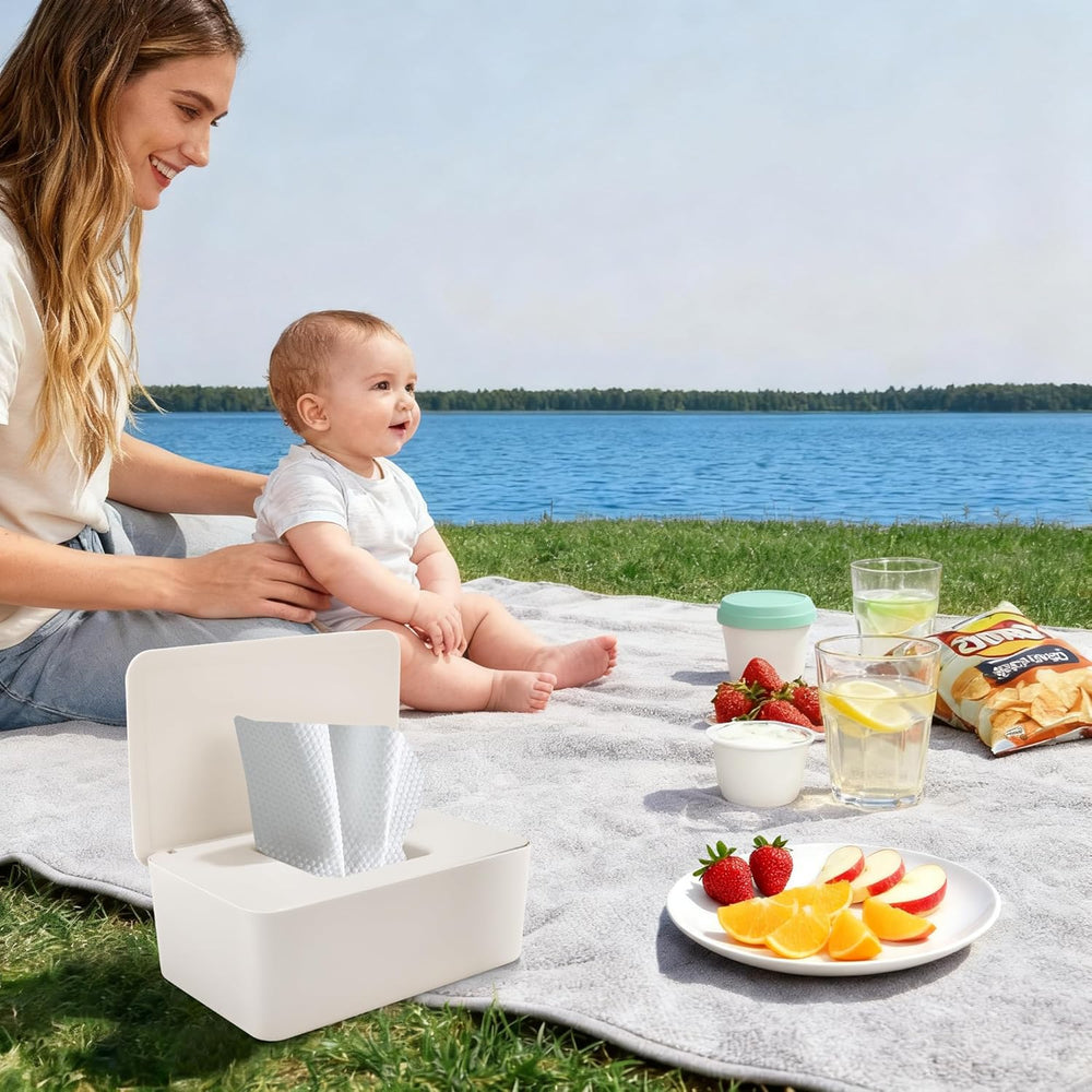 Boîte de lingettes humides avec couvercle, boîte de lingettes humides, distributeur de lingettes humides pour bébé, boîte de rangement étanche et scellée, distributeur de lingettes humides pour salle de bain, cuisine, blanc