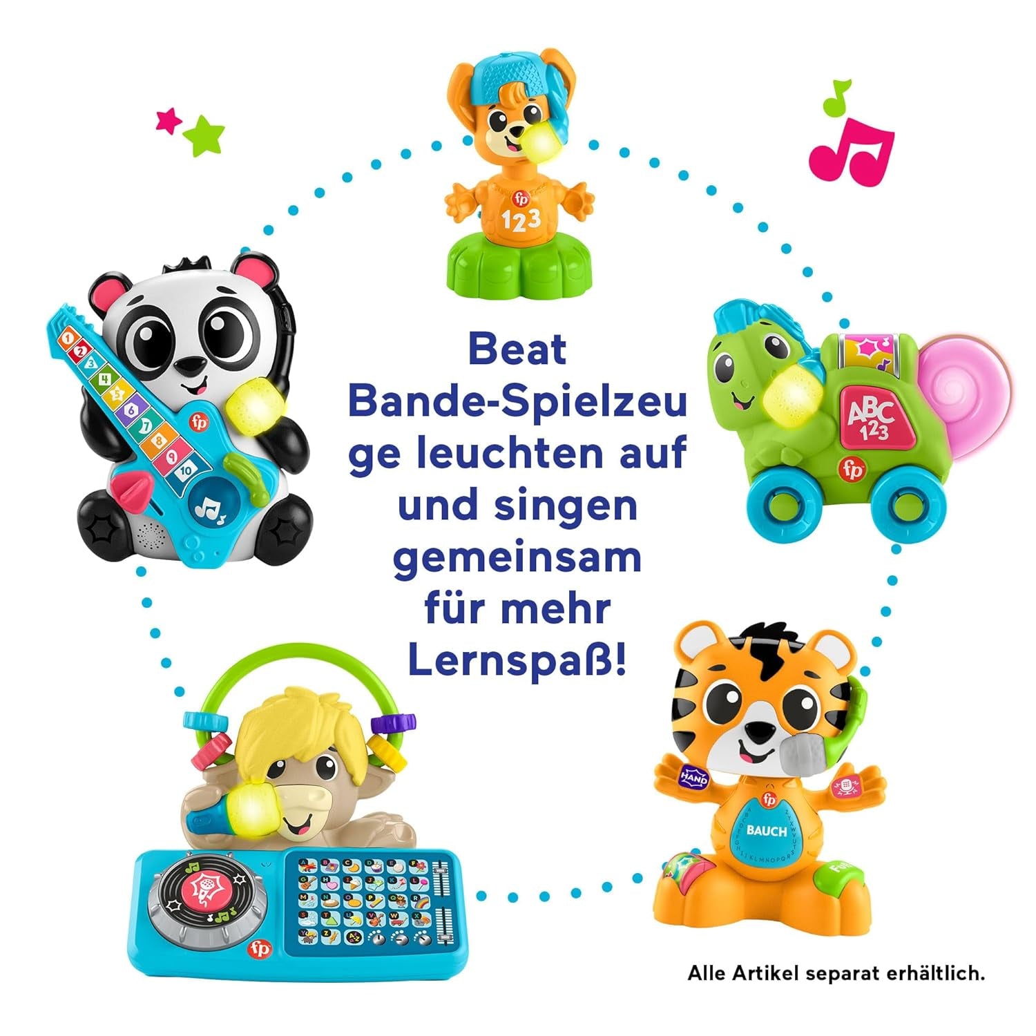 Fisher-Price Beat Bande Lern & Tanz Tiger Justin Jouet éducatif pour bébés et tout-petits avec sons et lumières pour bébés de 9 mois et plus, édition allemande, HYL31 Baby Toys Naty Shop