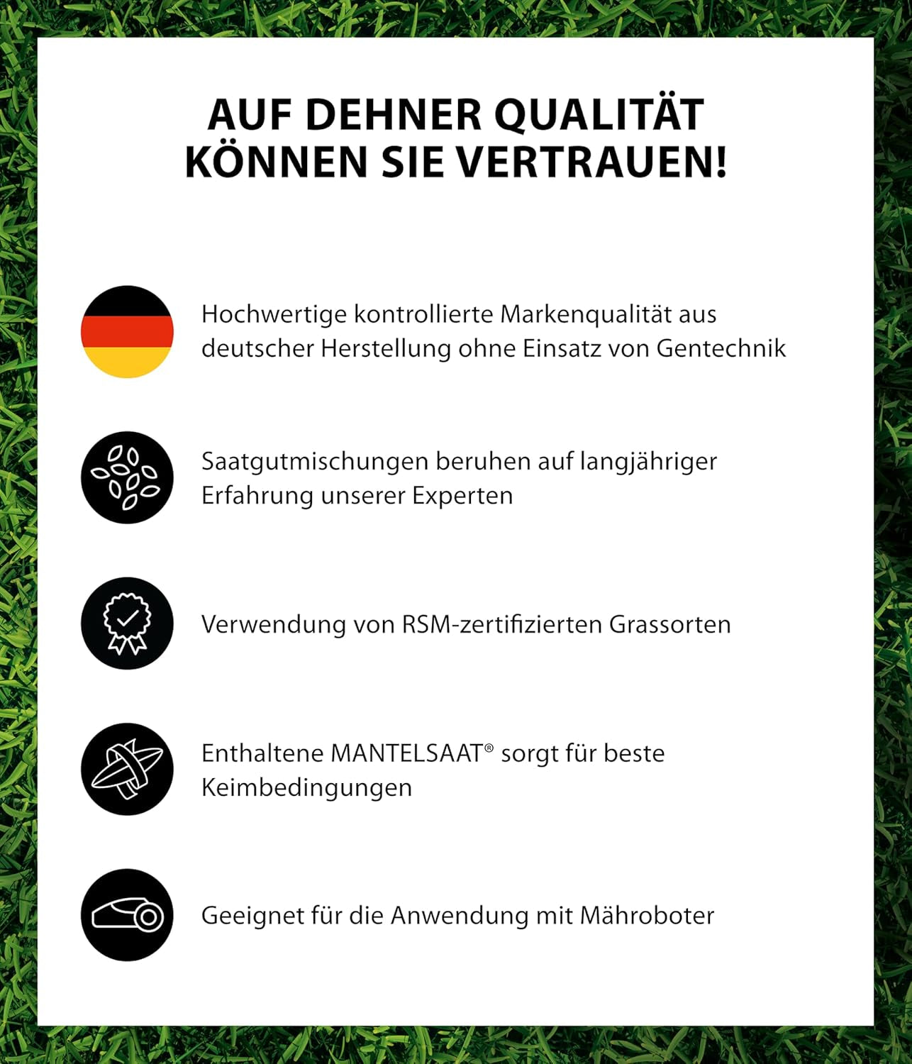 Dehner Saatgut Schattenrasen, Hochwertige Rasensamen Schnell Keimend/Selbstregenerierend, Ideal Für Schattige/Halbschattige Flächen, Fsc-Zertifizierte Verpackung, 1.25 Kg Für Ca. 50 M²
