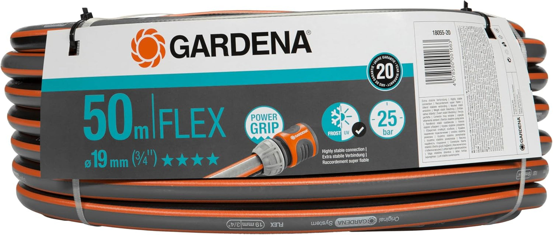 Tuyau Gardena Comfort FLEX 19 mm (3/4"), 25 m : Tuyau d'arrosage flexible et indéformable avec profil Power-Grip, en matériau spiralé de haute qualité, pression d'éclatement de 25 bars, sans composants du système (18053-20)