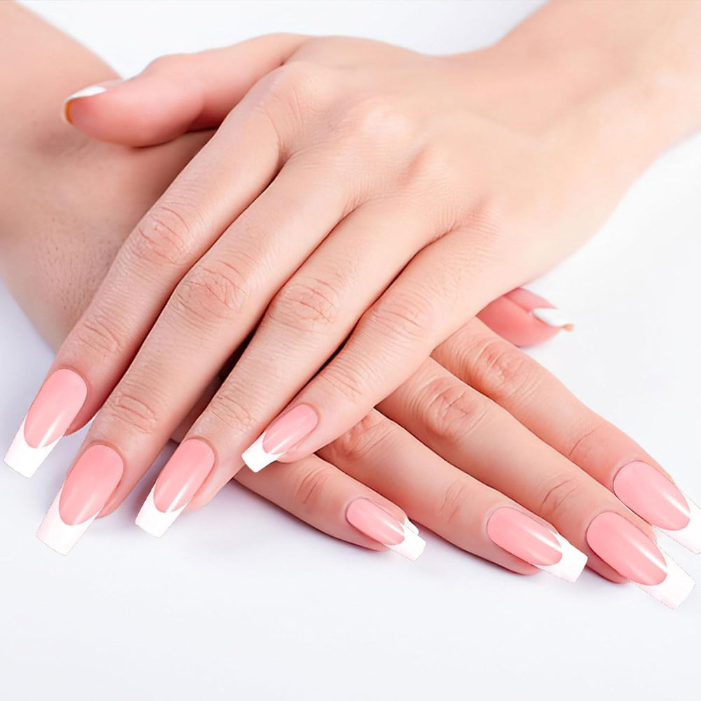 360pcs Ongles Artificiels Ongles Français Moyen Rectangle Faux Ongles Faux Ongles Naturels DIY Faux Ongles Conseils avec Lime à Ongles Presser sur Faux Ongles pour Dames et Femmes