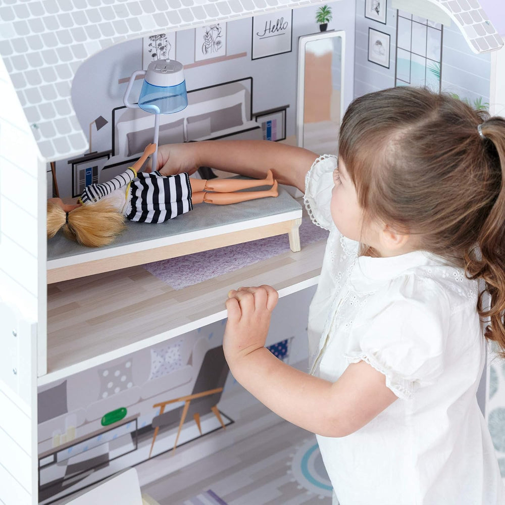 Teamson Kids Olivia's Little World Maison de poupée géante avec meubles et accessoires, maison de poupée en bois, ensemble de jeu à 3 niveaux pour poupées de 30 cm, à partir de 3 ans