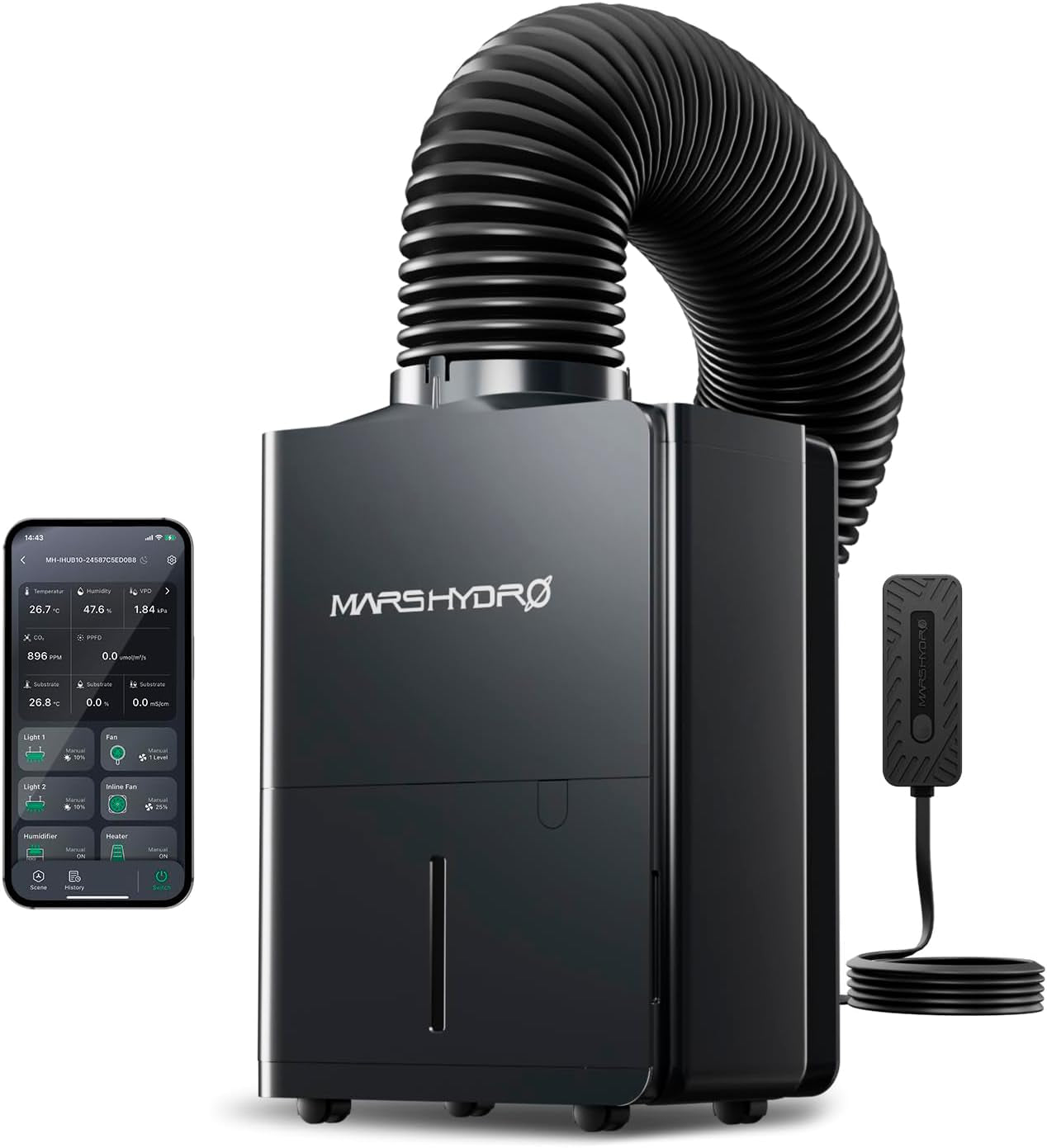 Déshumidificateur MARS HYDRO, 12 L/jour, dégivrage automatique, fonction minuterie, déshumidificateur d'ambiance pour tentes de culture, sous-sols et plantes, réservoir d'eau 1,2 L