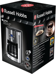 Russell Hobbs Luna Grey Cafetière [minuterie numérique, pomme de douche pour une extraction et un arôme optimaux] (1 à 12 tasses, carafe en verre 1,5 L, plaque chauffante, 1000 W) Cafetière à filtre 23241-56