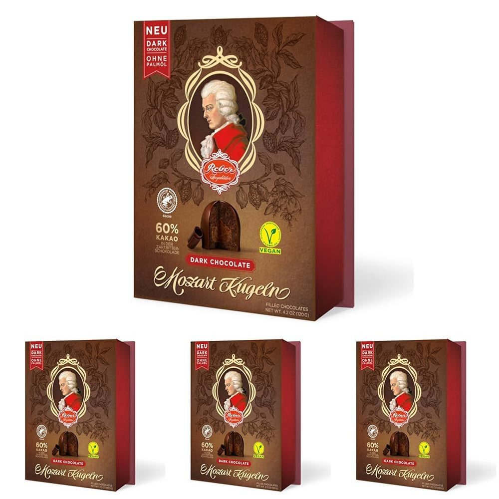 Boules Reber Mozart au chocolat noir, pack de 6 avec pâte d'amande et nougat, vegan - 1 x 120 g