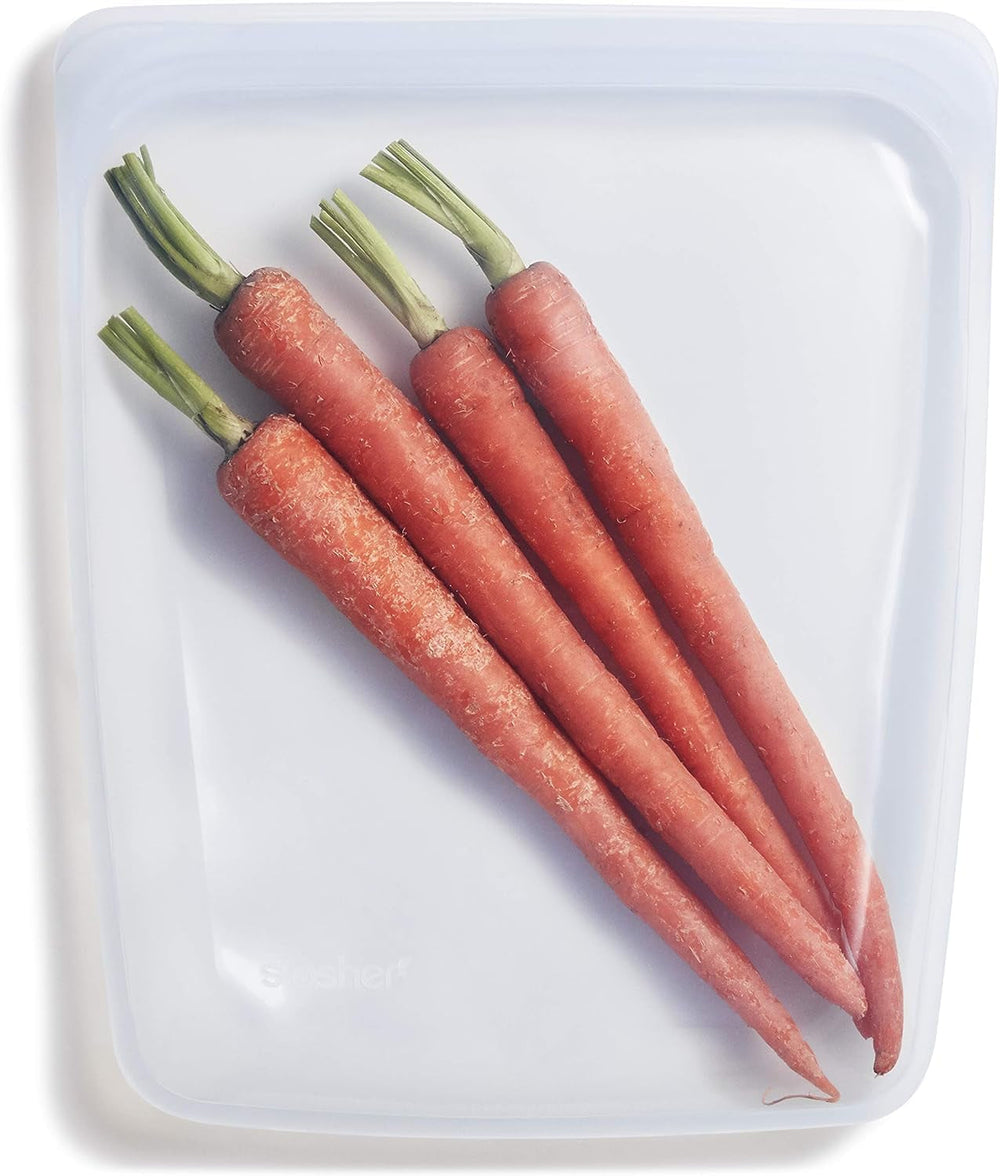 Stasher Bag Premium silicon sac reutilizabil pentru alimente, jumătate de galon, albastru, durabil, cuptor, mașină de spălat vase și congelator sigur, ecologic, sac de prânz, pentru prepararea alimentelor, 1893ml Cutii depozitare alimente Naty Shop Clar