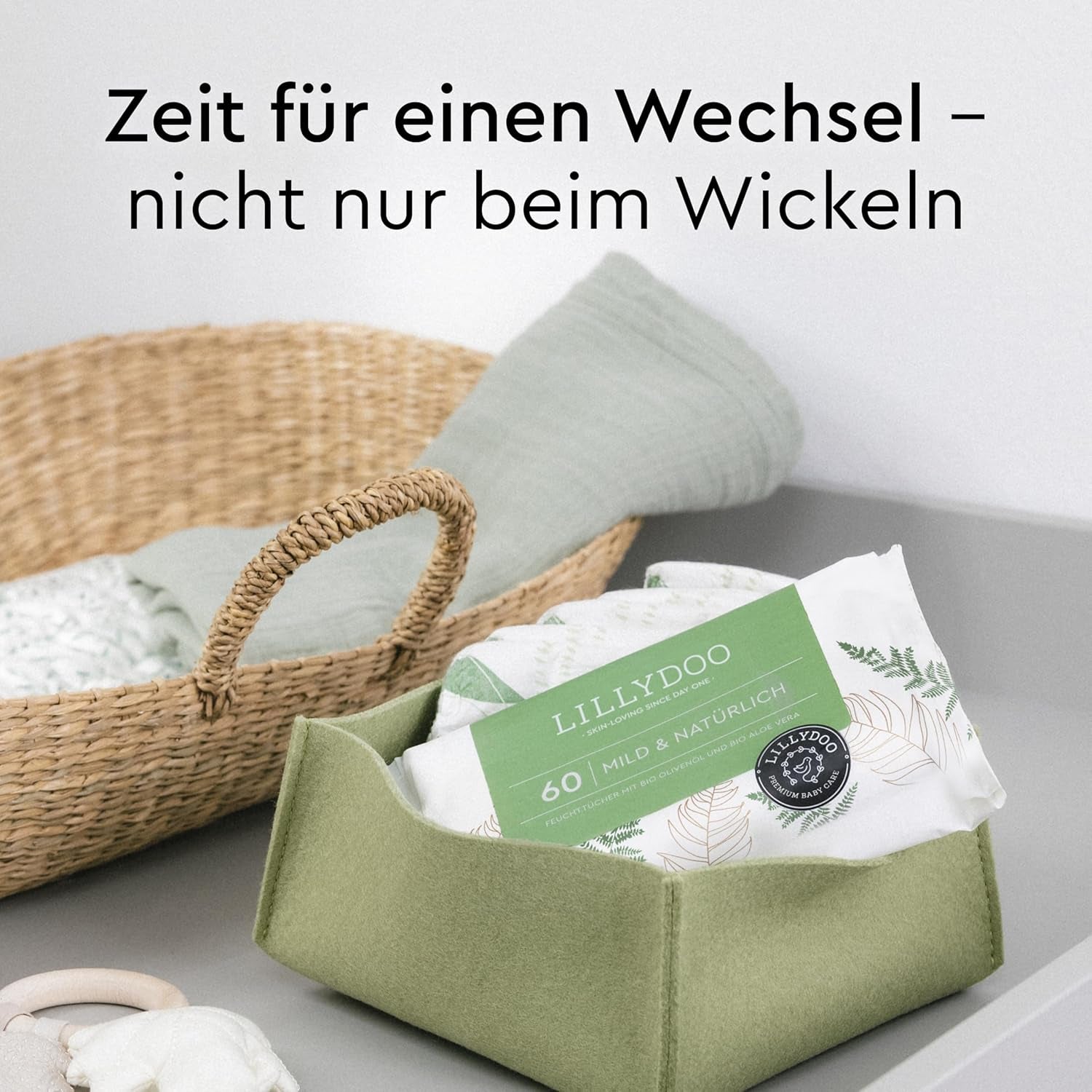 LILLYDOO Lingettes humides vertes, 600 unités (10 x 60), 100 % sans plastique, résistantes aux déchirures – Sans parfum, douces et naturelles, nettoyage doux pour les peaux sensibles, testées dermatologiquement