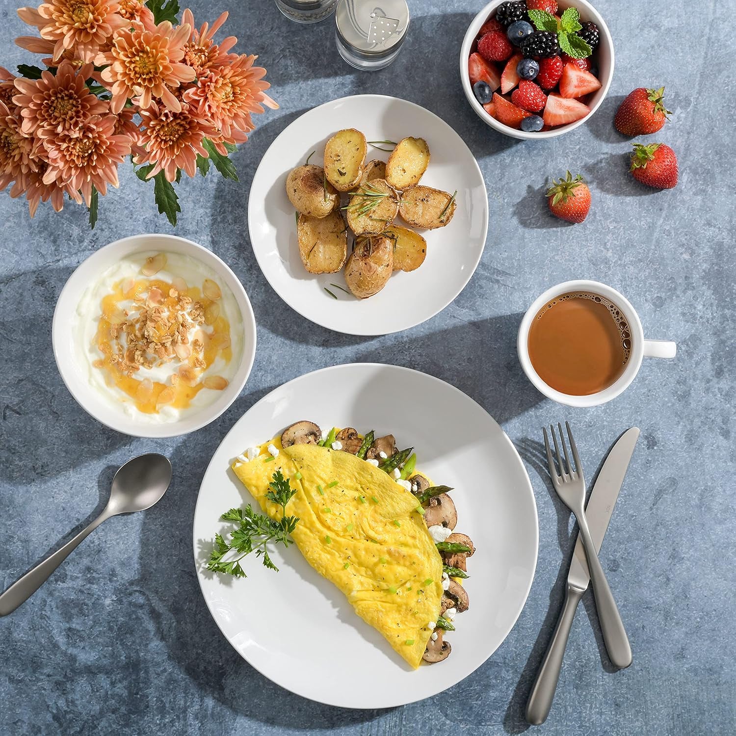 Service de table en porcelaine Zen Buffet, service pour 6 personnes (30 pièces), blanc (tasses)