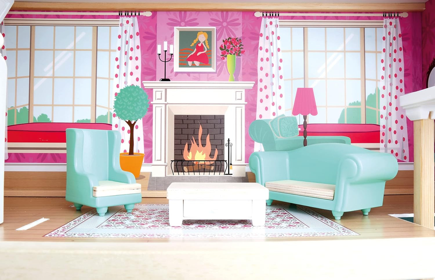 Bino Grande maison de poupée en bois pour enfants de 3 ans (accessoires de chambre d'enfant, maison de jouets comprenant des accessoires de maison de poupée, 5 pièces, 3 niveaux de jeu, 111 pièces), multicolore Naty Shop Dollhouses