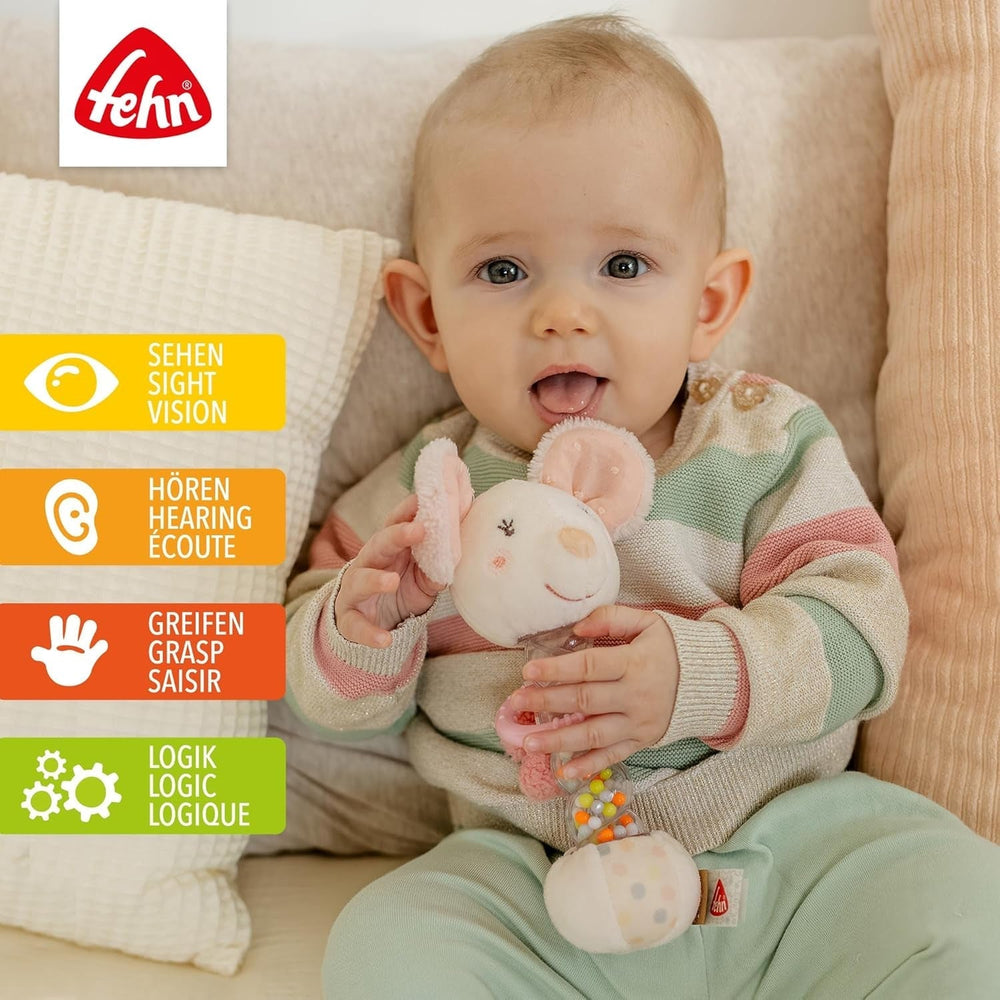 Fehn Rainmaker Mouse - jouet de motricité avec cloche pour saisir et faire des bruits - la clochette stimule les sens et la motricité de manière ludique - pour les bébés et les jeunes enfants à partir de 0 mois Baby Toys Naty Shop