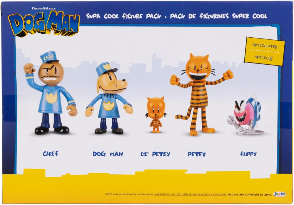 Ensemble multipack de figurines d'action Dog Man Movie de Jakks Pacific, comprenant des figurines mobiles de 6 cm - des jouets inspirés du film Lil Petey, Petey, Chief et Flippy ! Figurines Naty Shop