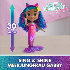 DREAMWORKS GABBY'S DOLLHOUSE – Sing & Shine Meerjungfrau Gabby, 35 cm grande poupée avec lumière et effets sonores, allemand, pour enfants de 3 ans