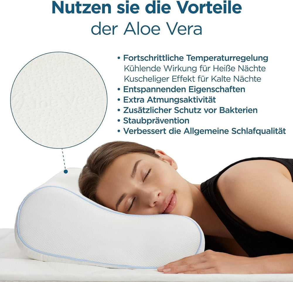 Oreiller orthopédique ORTHOVERSE - oreiller de soutien du cou, oreiller de couchage, oreiller, oreiller en mousse à mémoire de forme, oreiller, oreiller pour douleurs cervicales - réglable en hauteur, housse à l'aloe vera, aide médicale Naty Shop Oreillers orthopédiques cervicaux