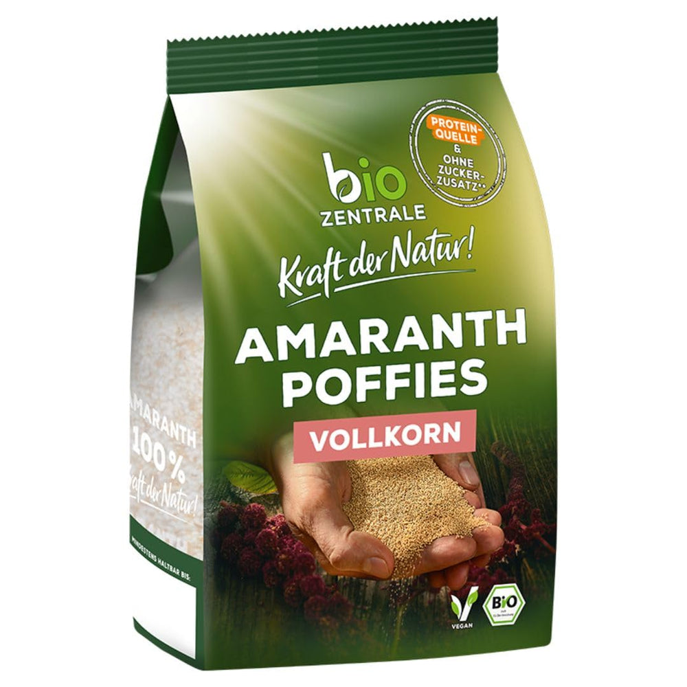 Bouffées d'amarante biocentrale | 125g | végétalien | petits grains d'amarante expansés | source de protéines | pour le muesli, le yaourt et les bols de petit-déjeuner colorés