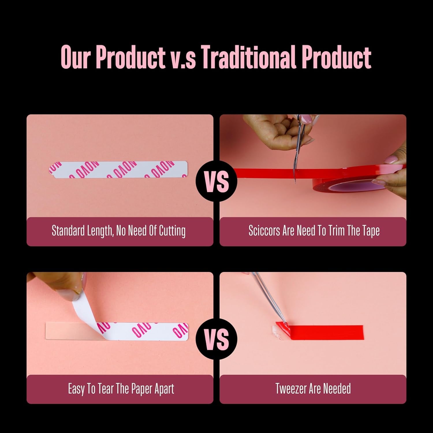 NOVO OVO 360 pièces facile à déchirer à presser sur feuille adhésive transparente double face pour nail art, emballage/stockage/pratique/accessoires, 30 pièces x 12 feuilles