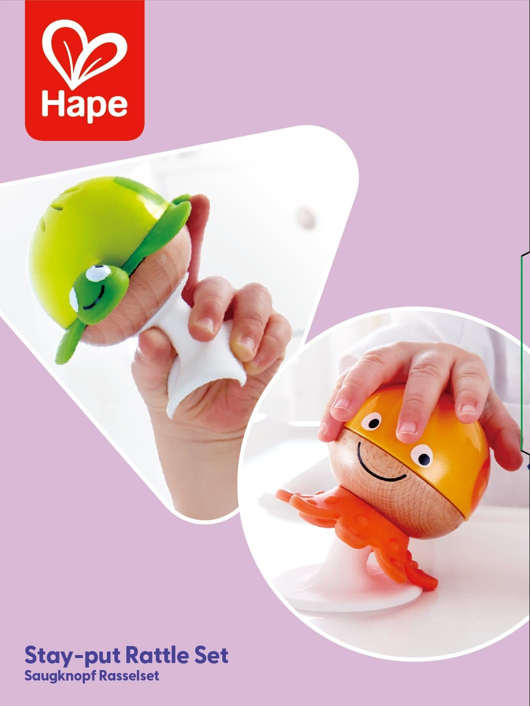 Ensemble hochet avec ventouse Hape | Trois animaux avec éléments d'anneau de dentition, tortue, poulpe et baleine | Jouet d'apprentissage dès 0 mois Bebe Toys Naty Shop