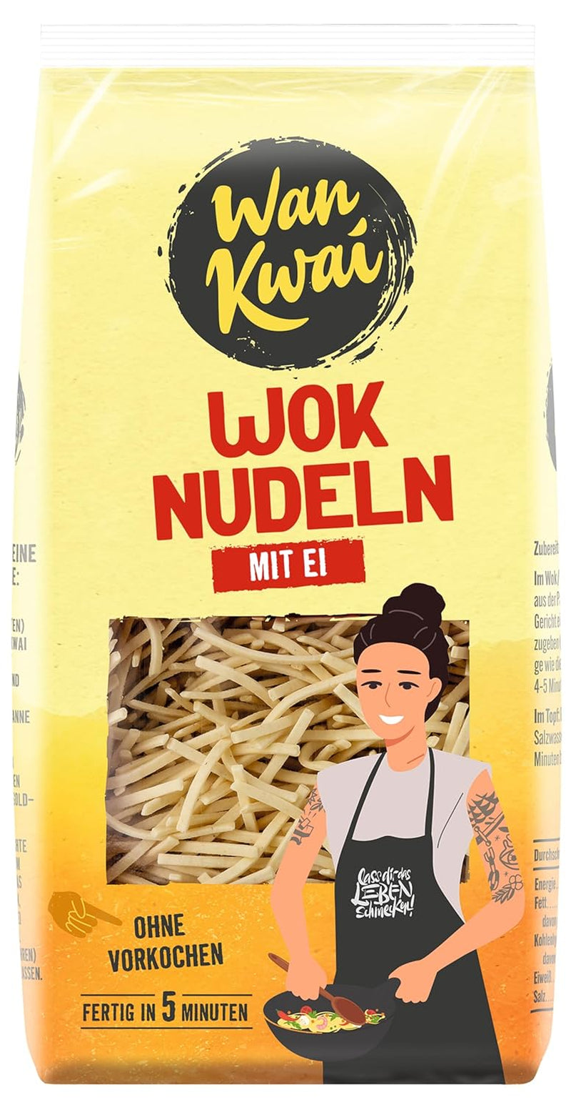 Nouilles Wan Kwai Wok 250g : Des délices frits avec de vrais œufs, préparés en un instant pour de délicieux repas poêlés. Simple, savoureux, asiatique ! (Paquet de 5)
