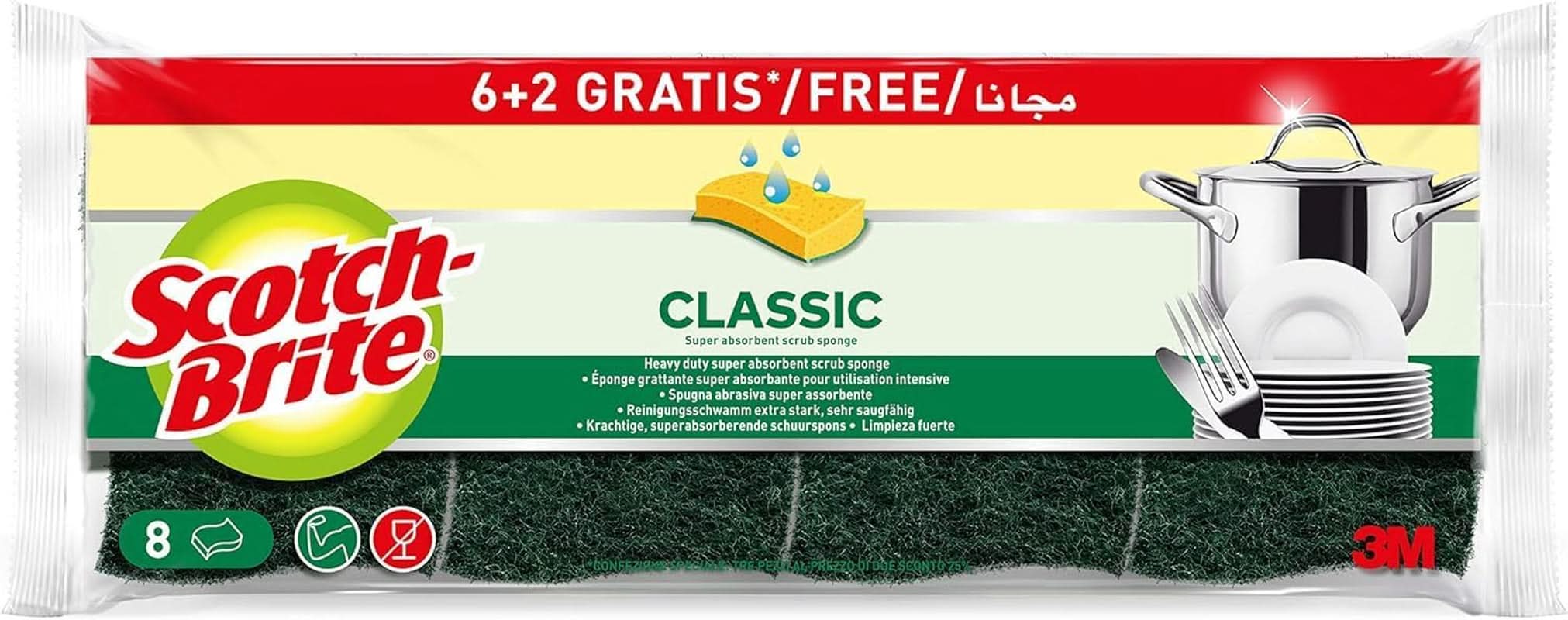 Scotch-Brite Classic Pot Cleaner, 16 bureți per pachet, burete pentru bucătărie - curăță puternic și eficient Detergenti Bucatarie Naty Shop Verde - Clasic Celuloza