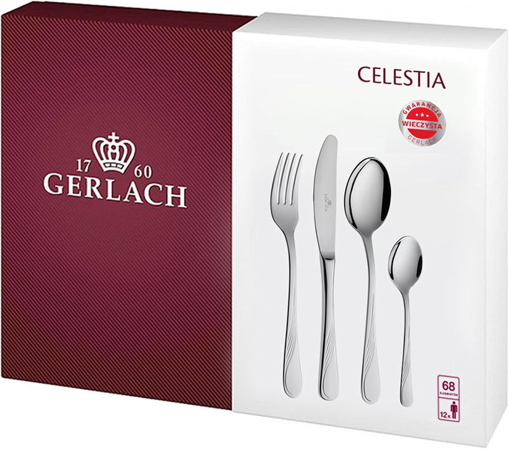 Gerlach Celestia Set de tacâmuri pentru 6 persoane Bucatarie Naty Shop Argintiu lucios 68 lingurițe într-o cutie