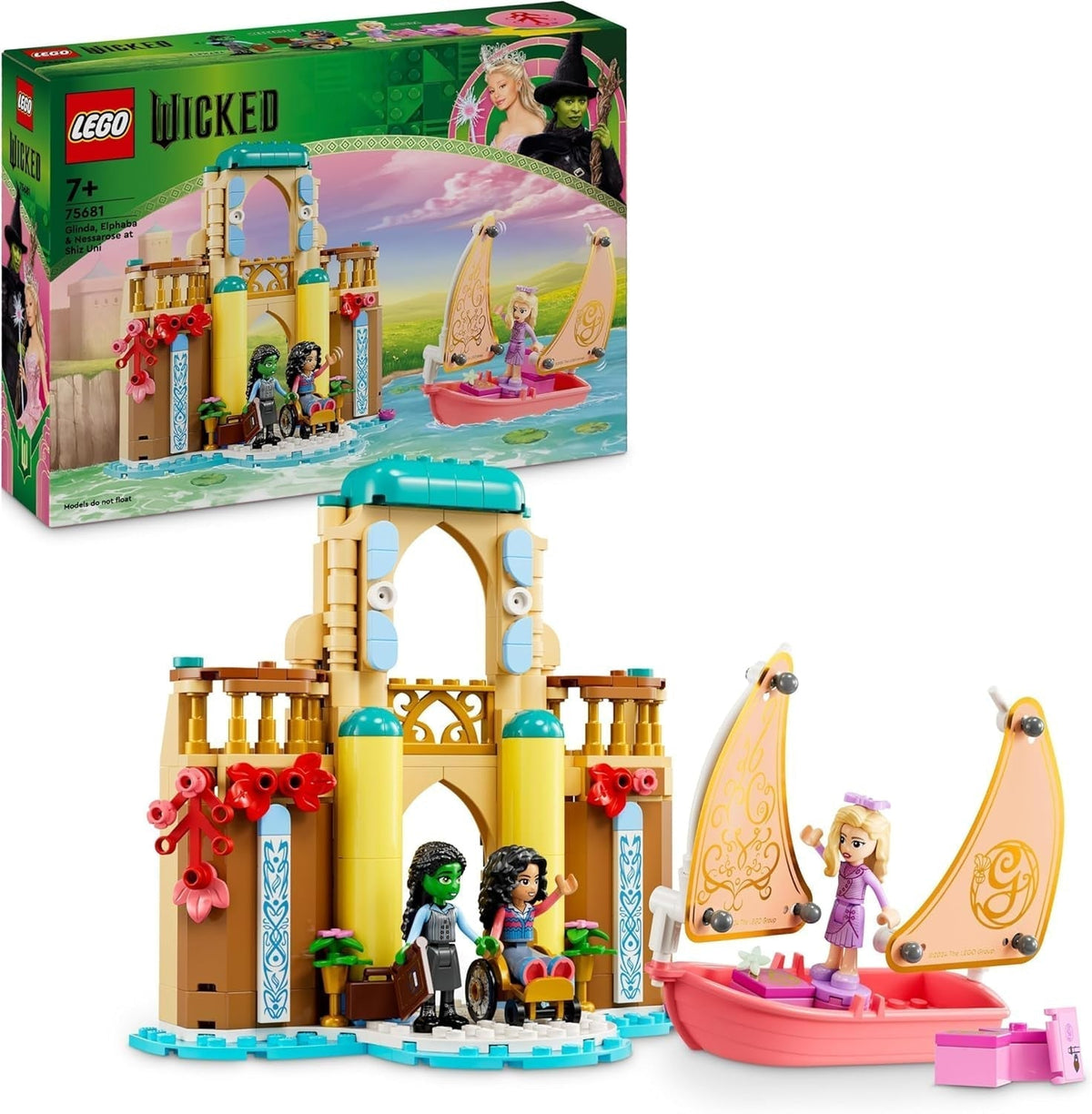LEGO Wicked Glinda, Elphaba et Nessarose à l'université de Shiz Bateau à voile et 3 figurines Bateau jouet Cadeau pour filles et garçons de 7 ans Amateurs de maisons de poupées 75681 Ensembles de construction Besuche den LEGO-Store Default Title