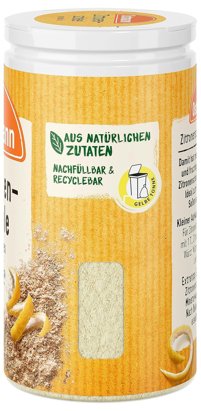 Ostmann Gewürze – Zitronenschale, gemahlene Schale für ein frisches Zitronen-Aroma, zum Backen oder Verfeinern von Soßen, Vinaigrettes et desserts, végétalien, 35 g (Verpackungsdesign kann abweichen)