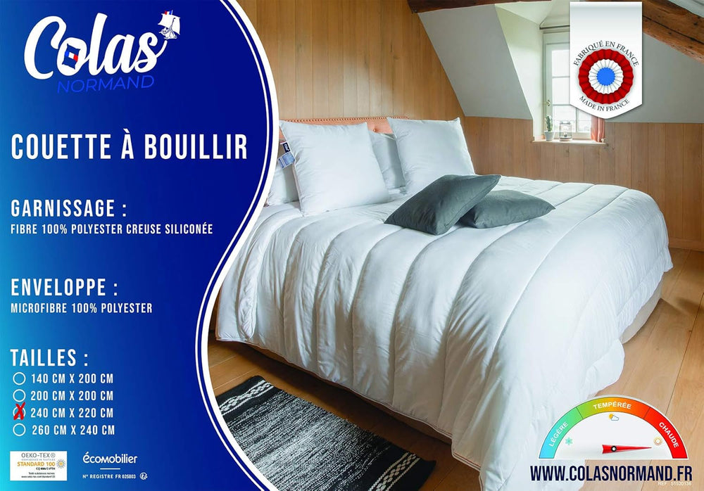 COLAS NORMAND Couette chaude, lavable à 95°C, 240 X 220 Cm, résistante, en microfibre, douce, soyeuse et confortable, fabriquée en France, blanc Couettes et couettes Naty Shop