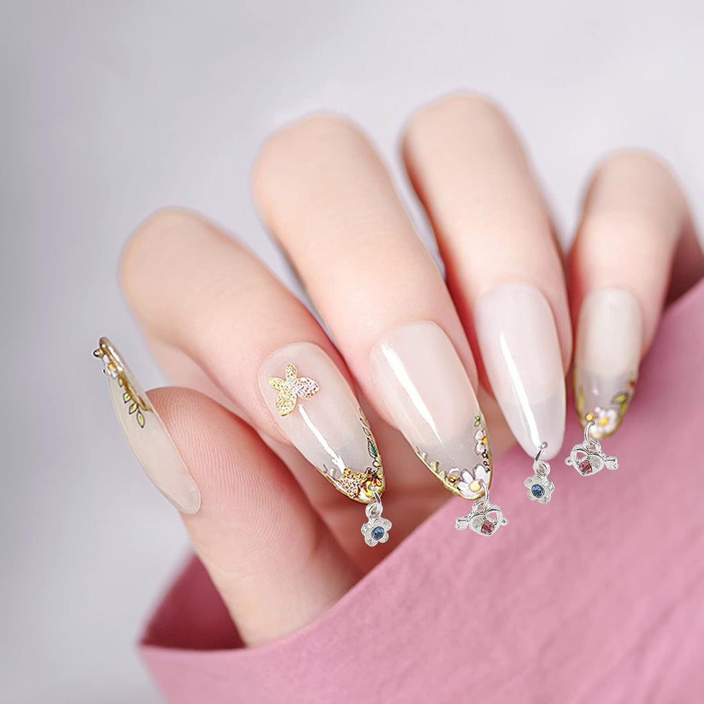 OLYCRAFT 24Pcs Nagelschmuck Ringe Dangle Nail Art Zubehör Mit Nagelpiercing Tool Nagelbohrer Manueller Bohrer Aus Legierung Für Tipps, Acryl, Gele Und Dekorationen