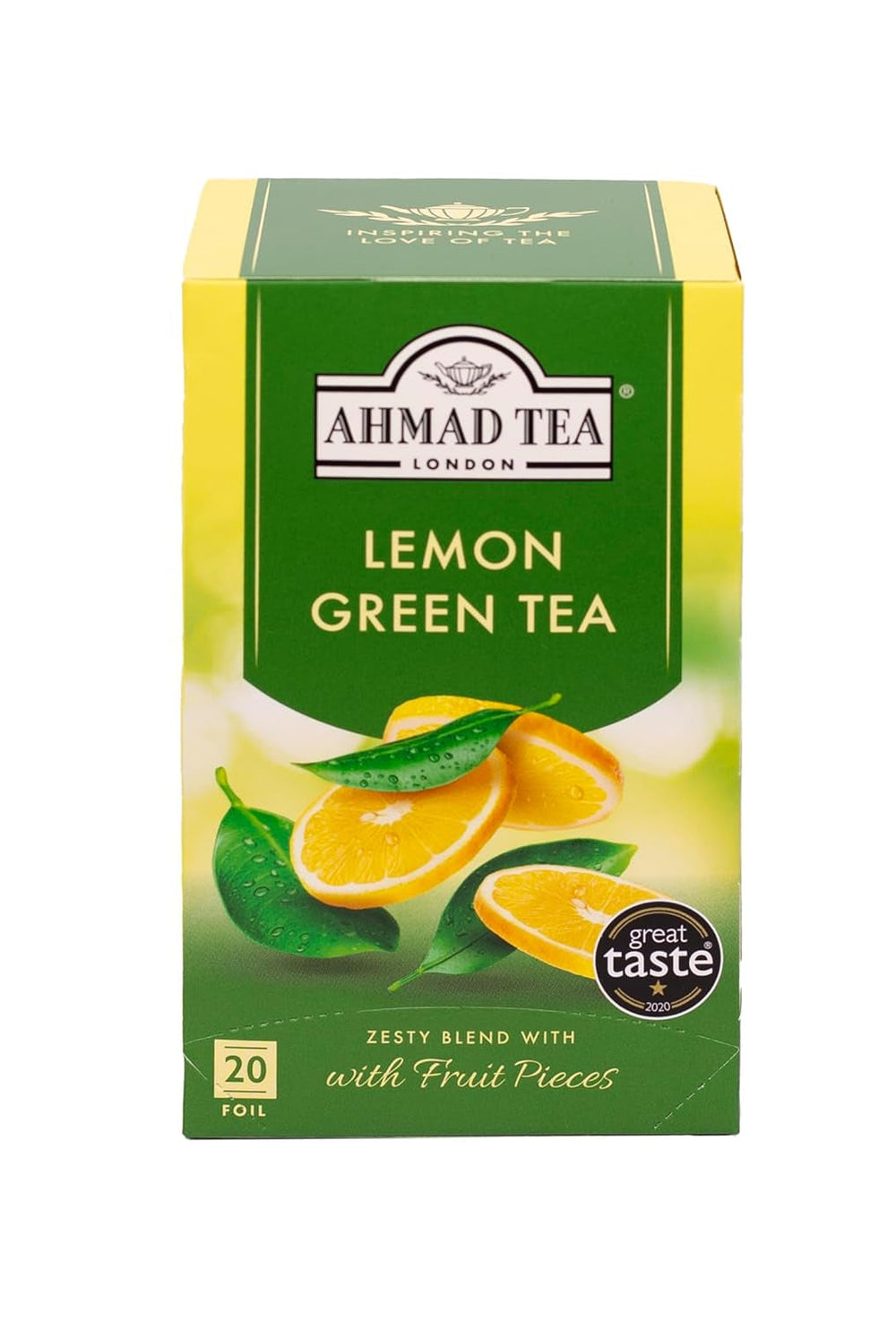 Ahmad Tea - Thé vert - Sachets de thé scellés emballés individuellement contenant 2 g de thé par portion - 20 sachets de thé avec ruban adhésif