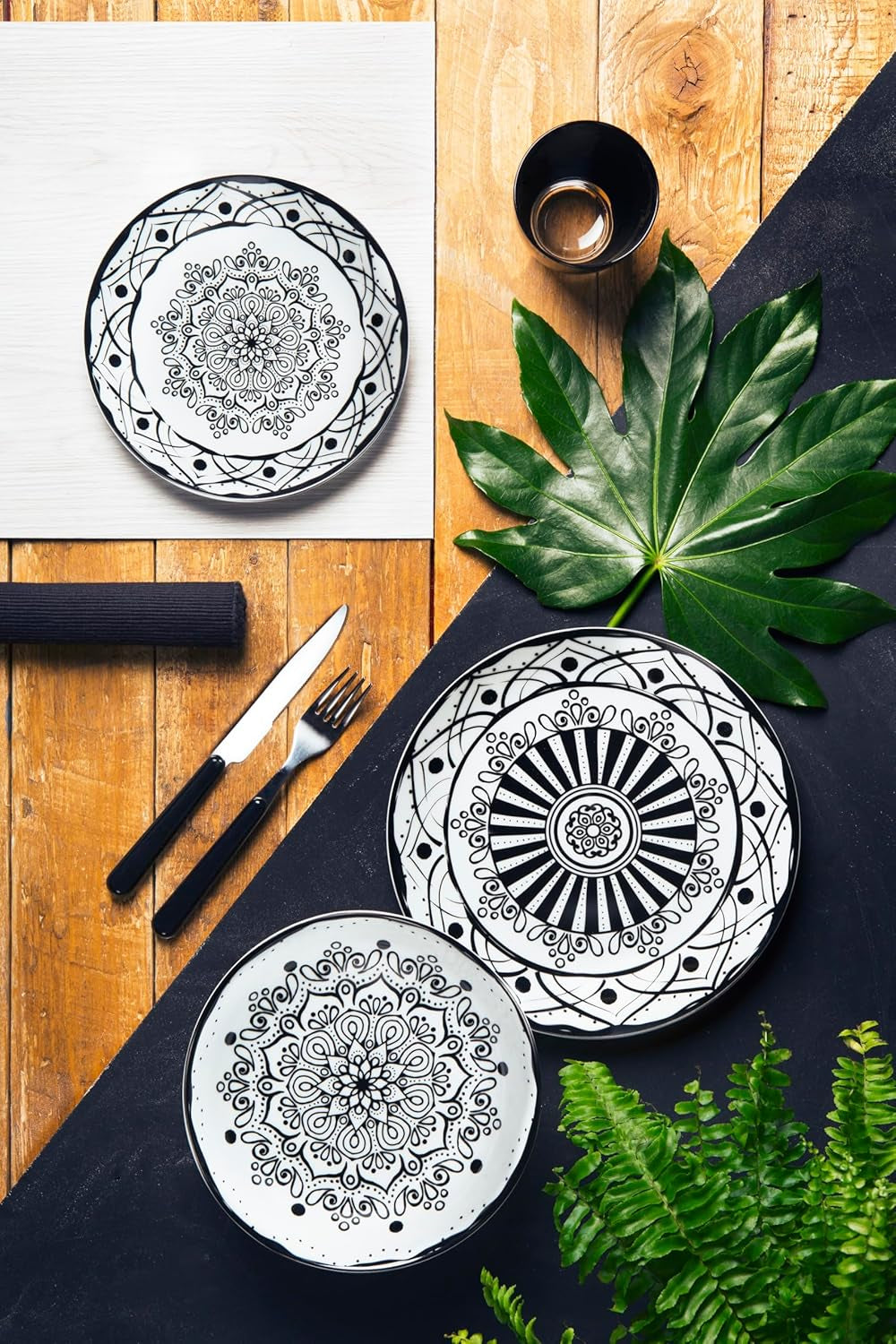 Excelsa Boheme Noir Service d'assiettes, 18 pièces, Porcelaine, Schwarz