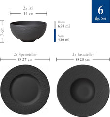Villeroy & Boch Manufacture Rock Service de table, 6 pièces, Noir, Passe au lave-vaisselle, Passe au micro-ondes, Service de table noir mat, Vaisselle, Couverts, Porcelaine Premium