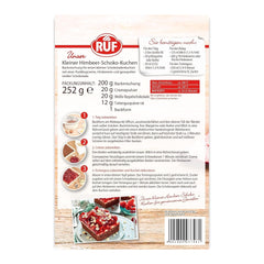 RUF Kleiner Himbeer-Schokokuchen, Mini-Kuchen Mit Feiner Puddingcreme, Himbeeren Und Weißen Schokoraspeln, Inkl. Forme arrière, 1X252G Mélange pour pâtisserie et cuisine Naty Shop