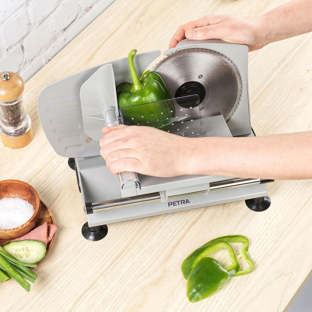 Petra PT4636VDE Trancheuse électrique multifonctionnelle, épaisseur de coupe 1-15 mm, 3 lames lisses en acier inoxydable Déchiqueteuses et trancheuses Naty Shop
