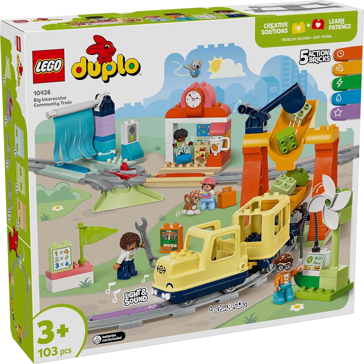 LEGO DUPLO Große interaktive Eisenbahn -Lernspielzeug für Kleinkinder ab 3 Jahren – inkl. Schieb-und-los-Zug mit Licht und Sound, 16 Gleisstücke & 4 Figuren – Geschenk für Jungen & Mädchen - 10428