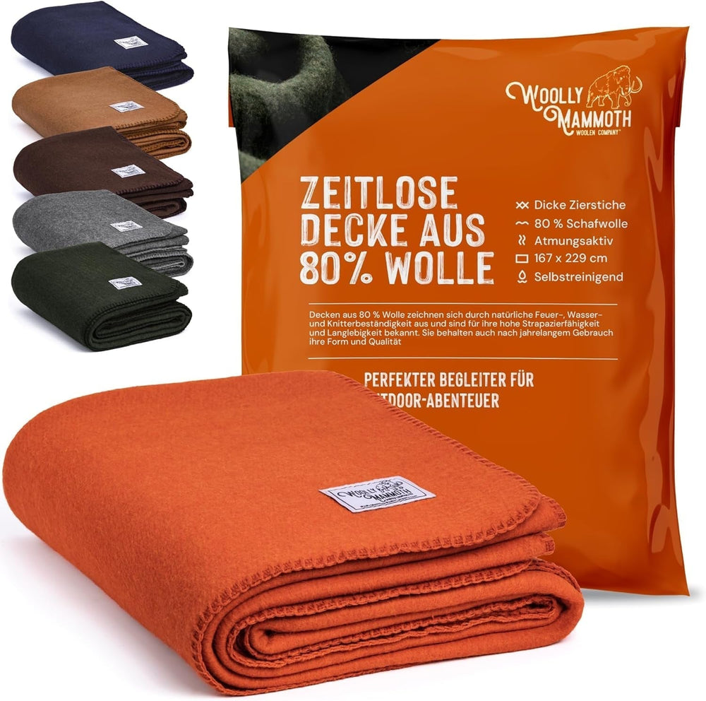 Couverture de camping Woolly Mammoth Woollen Co., extra large, laine mérinos, l'équipement extérieur parfait pour le bushcraft, le camping, le trekking, la randonnée, la survie ou la couverture de cabine. Marron, 168 x 228 Woolly Mammoth Woolen Company Orange/Rouge Soirée Zigzag (Sunset Chevron) 66" X 90" Lits et couvertures