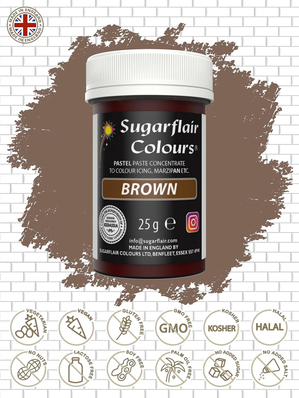 Pâte colorante alimentaire brune Sugarflair, colorant alimentaire pastel hautement concentré pour crème au beurre, fondant, glaçage royal, décorations de gâteaux et plus encore ! Colorant alimentaire vibrant! - 25g