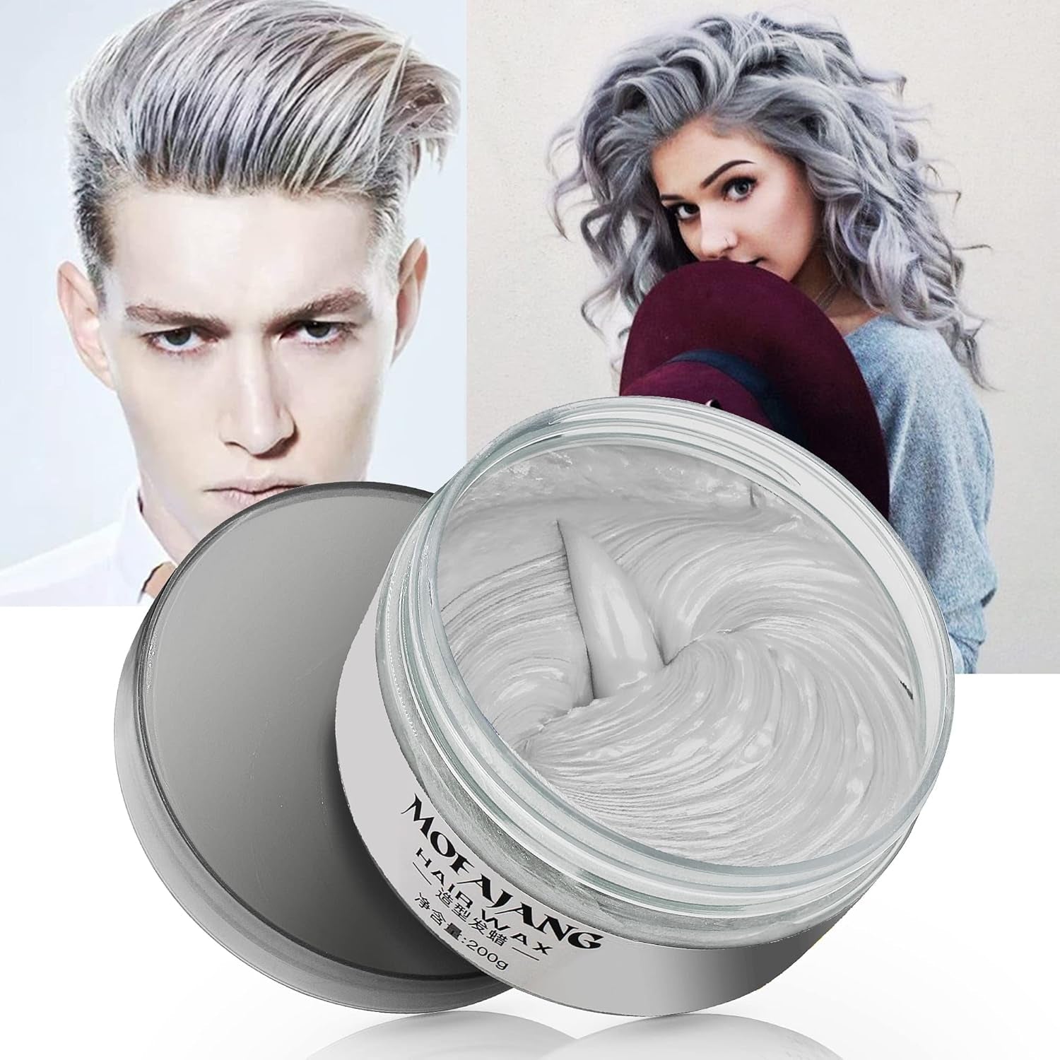 Coloration temporaire pour cheveux, teinte de cheveux pour hommes et femmes, pommade pour cheveux naturels, cire de teinture capillaire pour fête, cosplay et Halloween, 4,23 oz (gris argenté) Naty Shop Teinture pour cheveux gris