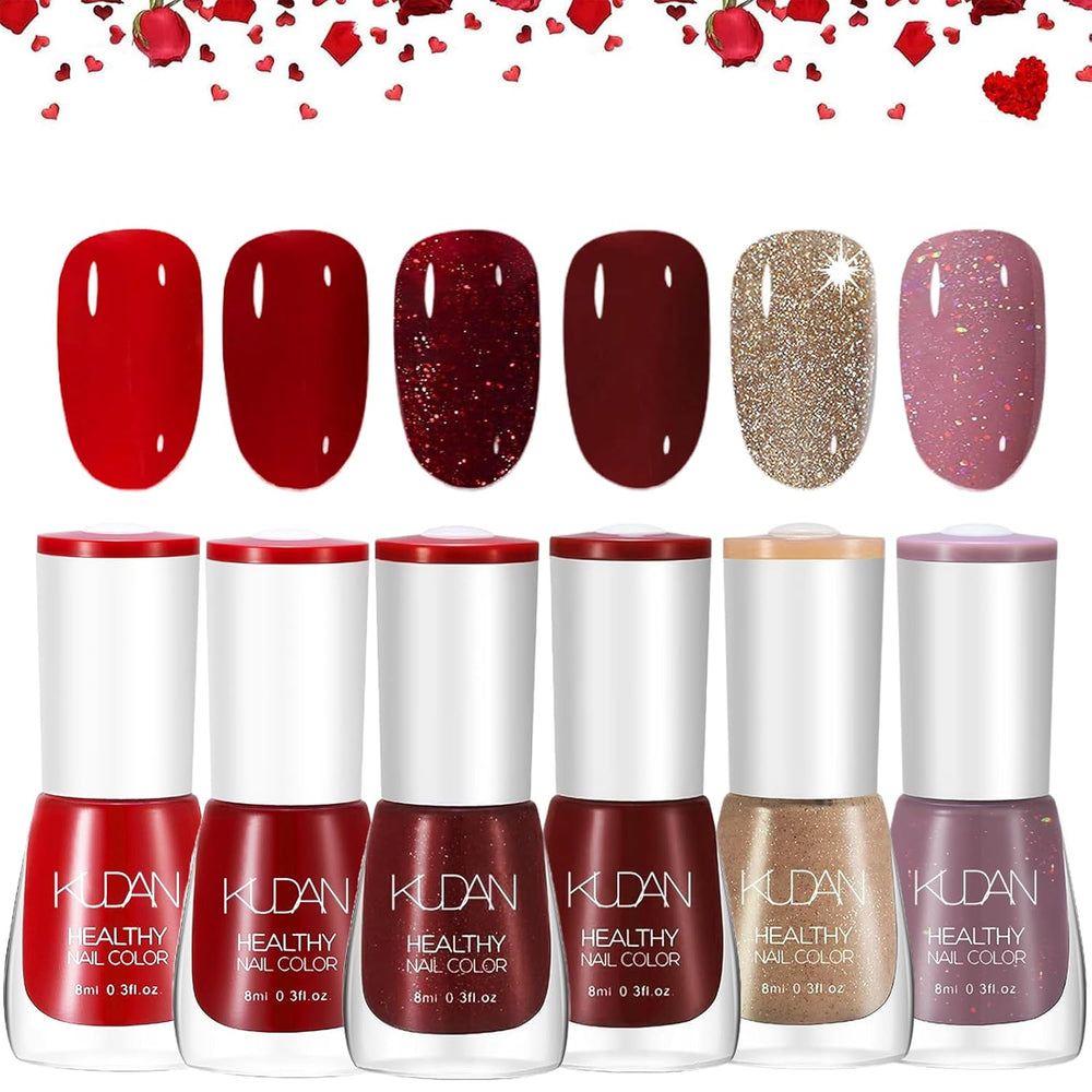 Ensemble de 6 vernis à ongles – Vernis à ongles rouge vif longue durée à séchage rapide – Vernis à ongles non toxique à base d'eau pour salons de bricolage, cadeau de manucure (couleur A)