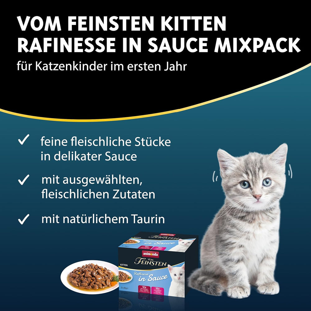 animonda vom Feinsten Premium Kitten Hrană umedă pentru pisici, Arome rafinate în sos, 24 pliculețe (24 x 85g), Hrană umedă de înaltă calitate pentru pisici, fără zahăr, Mix variat
