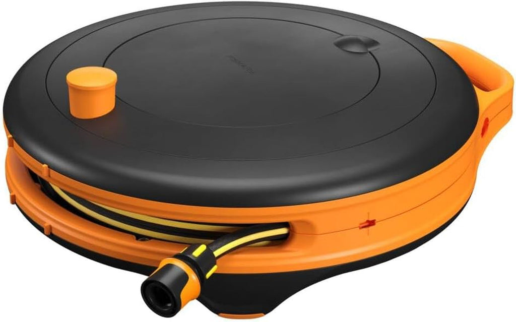 Roată de apă Fiskars Comfort L cu roți, set de udare all-inclusive, rază totală de acțiune de 31,5 m, înfășurare automată, furtun de grădină universal (Ø 13 mm), racord universal pentru robinet, 1071670